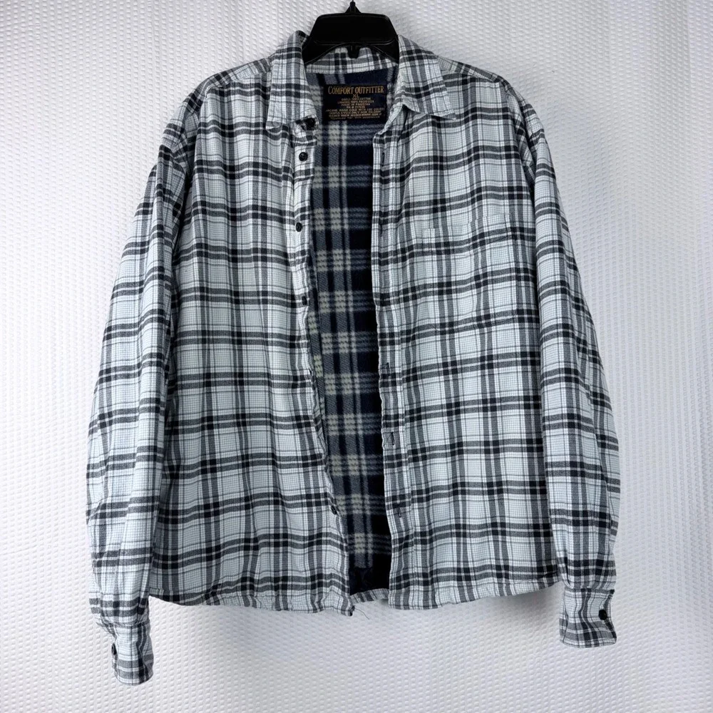 Comfort Outfitters Mens Cotton‎ XL Flannel Lined Plaid Shirt Jacket Long Sleeve